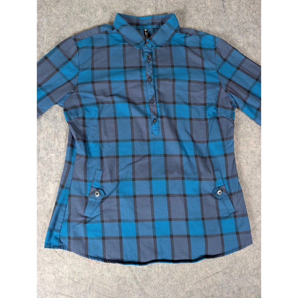 Kuhl Womens Blue Plaid Flannel Pullover Henley Shirt Long Sleeve Mountain Top - Picture 5 of 10